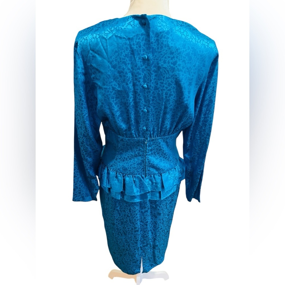 RARE Vintage 80s Courtenay Silk Peplum Dress Deadstock Statement electric Blue - Picture 6 of 7